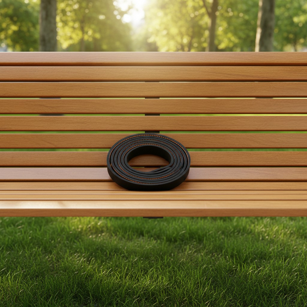 A bench made of natural wood or similar material, consisting of horizontal planks, with additional material bracelet shini...